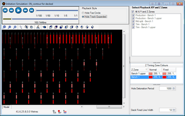 Screenshot of electronic firing simulation set to hole track expanded