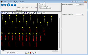 Screenshot of non-electric firing simulation set to hole track expanded