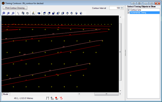 Screenshot of electronic timing contours for two decks and mid-split