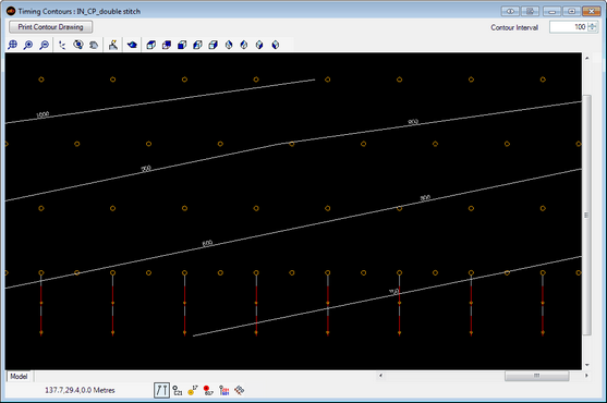 Screenshot of non-electric timing contours for double stitch front row with hole tracks on