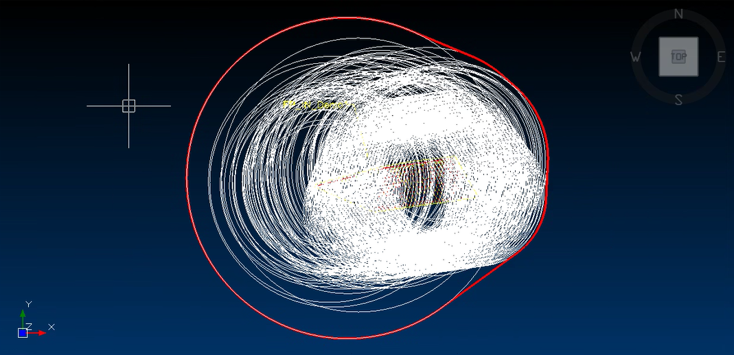 Screenshot of firing pattern with flyrock safety boundary