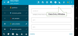 Click to enlarge screeenshot of Android Interface with data entry window 