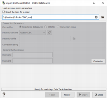 ODBC data source - Load a previous parameters file